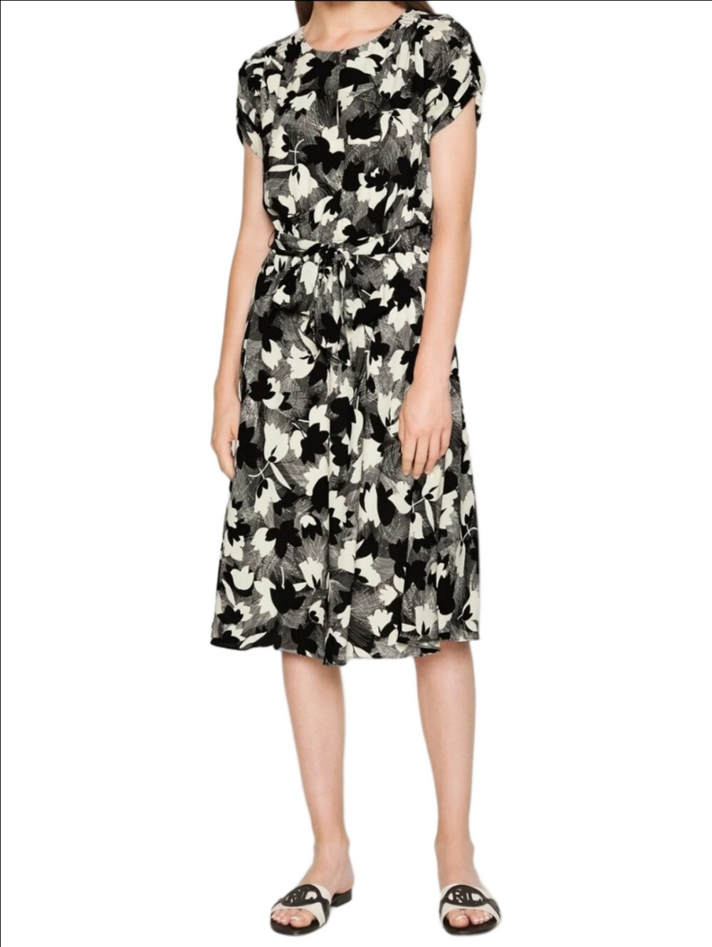 RLL Black Label Black & White Floral WITHOUT BELT midi dress